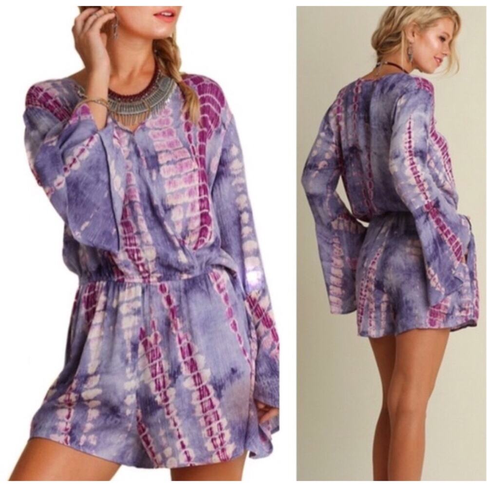 Umgee‎ Romper Tie Dye Long Bell Sleeve Size Small